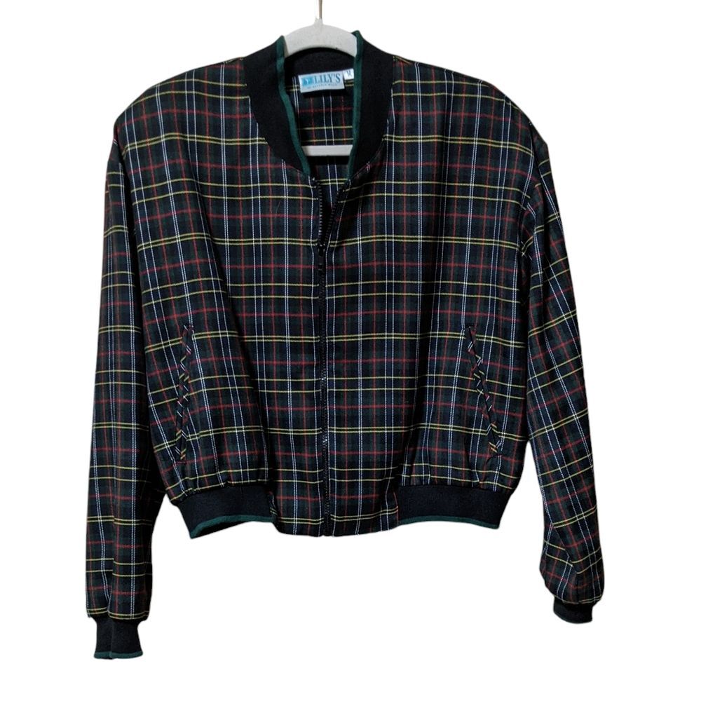Vintage Lilly's of Beverly Hills bomber jacket medium plaid cropped shoulder pad